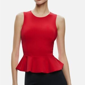 Alice + Oliva Poppy Red Crew Neck Peplum Top Size XS NWT